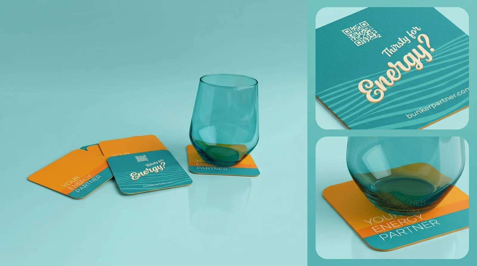 Bunker Partner glass and coasters